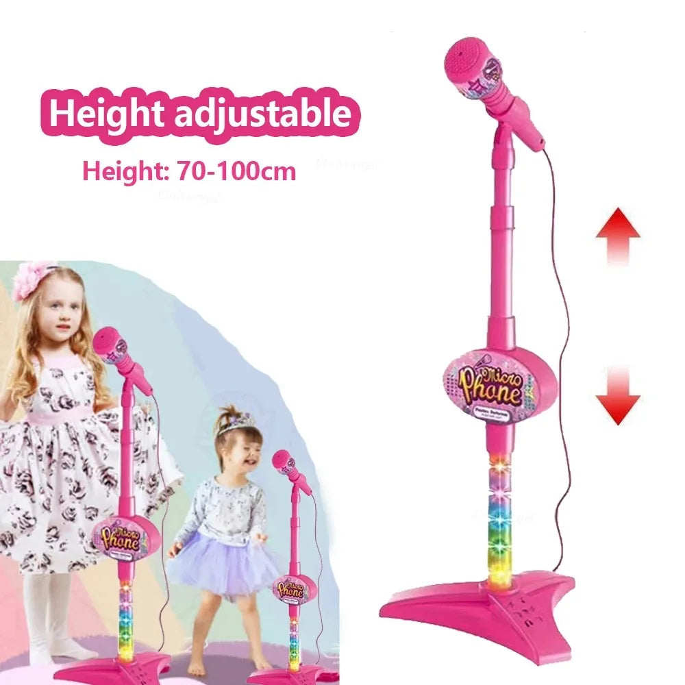 Kids Rocking-Roll Microphone with Stand Karaoke Song Music Instrument Toys Brain-Training Educational Toy Birthday Gift Girl Boy Beauty Fashion