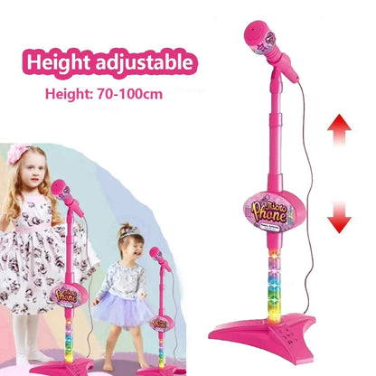 Kids Rocking-Roll Microphone with Stand Karaoke Song Music Instrument Toys Brain-Training Educational Toy Birthday Gift Girl Boy Beauty Fashion
