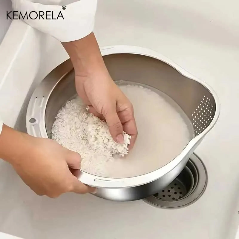 Rice Washer Strainer Bowl Stainless Steel 304 Rice Washing Bowl Rice Sieve Colander Fruit And Vegetable Strainer Kitchen Tools Beauty World Shop