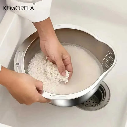 Rice Washer Strainer Bowl Stainless Steel 304 Rice Washing Bowl Rice Sieve Colander Fruit And Vegetable Strainer Kitchen Tools Beauty World Shop
