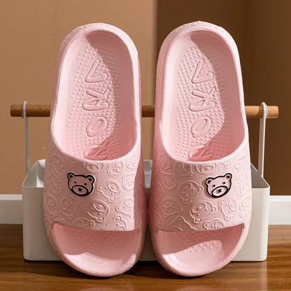 Printting Cute Bear Women Slippers Summer Indoor Soft Cartoon Sandals Bathroom Anti-slip Outdoor Comfy Men Leisure Shoes Couple Beauty Fashion