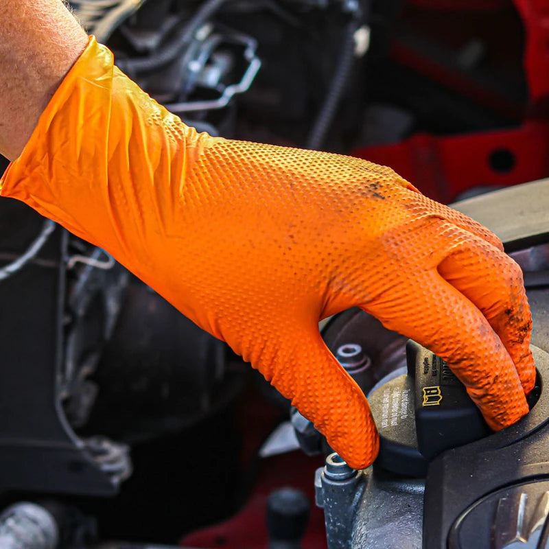 Heavy Duty Orange Nitrile Gloves 8Mil Industrial Disposable Gloves with Diamond Textured Grip for Mechanic Safety & Work Gloves Beauty World Shop
