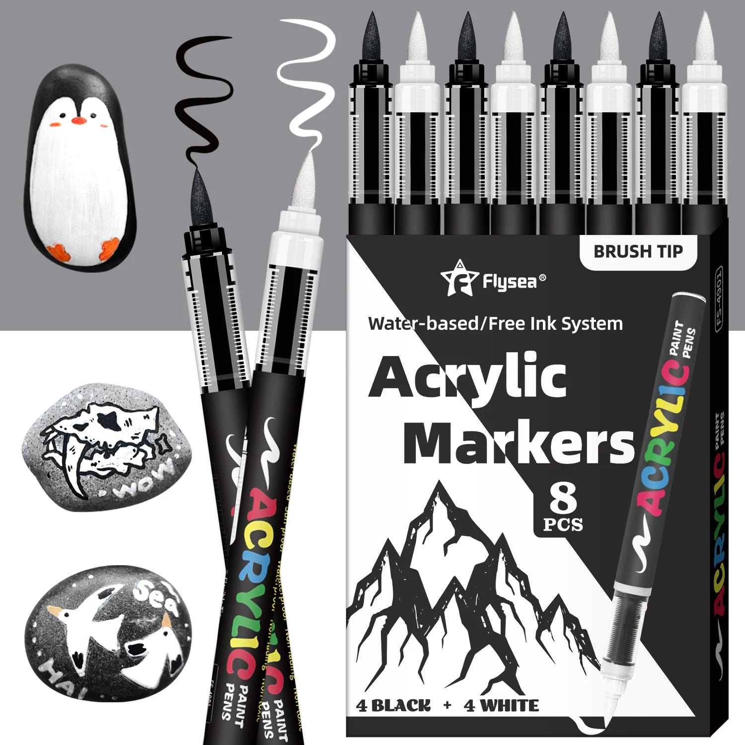 8pcs Black and White Acrylic Paint Markers Set, Large Ink Capacity, Acrylic Markers for Illustration Sketching, Wood, Glass, Fab Beauty World Shop