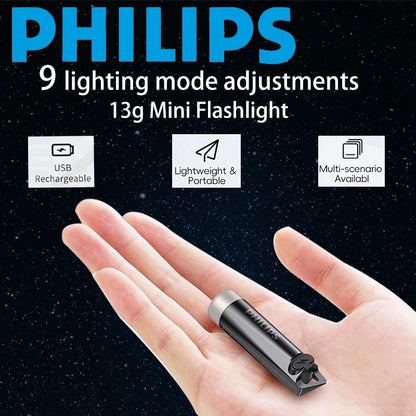PHILIPS 2025 NEW SFL1121 EDC Flashlight LED Rechargeable Mini EDC Keychain Flashlights Camping Lamp For Hiking Self Defense Beauty World Shop