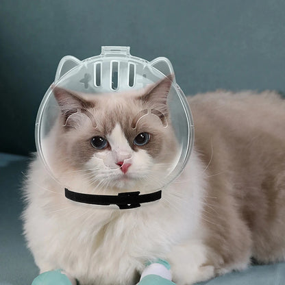 1Set Cat Muzzle Pet Grooming Cover Accessory Cat Anti Bite Anti Licking Space Hood Breathable Helmet with 4 Silicone Paw Shoes Beauty World Shop