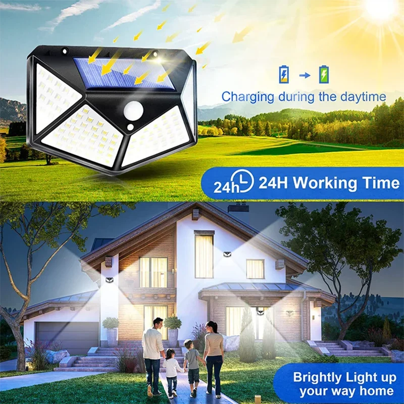 1/2/4/6Pcs 100 LED Wall Lights Outdoor Solar Lamp PIR Motion Sensor Solar Powered Sunlight Street Light for Garden Decoration Beauty World Shop