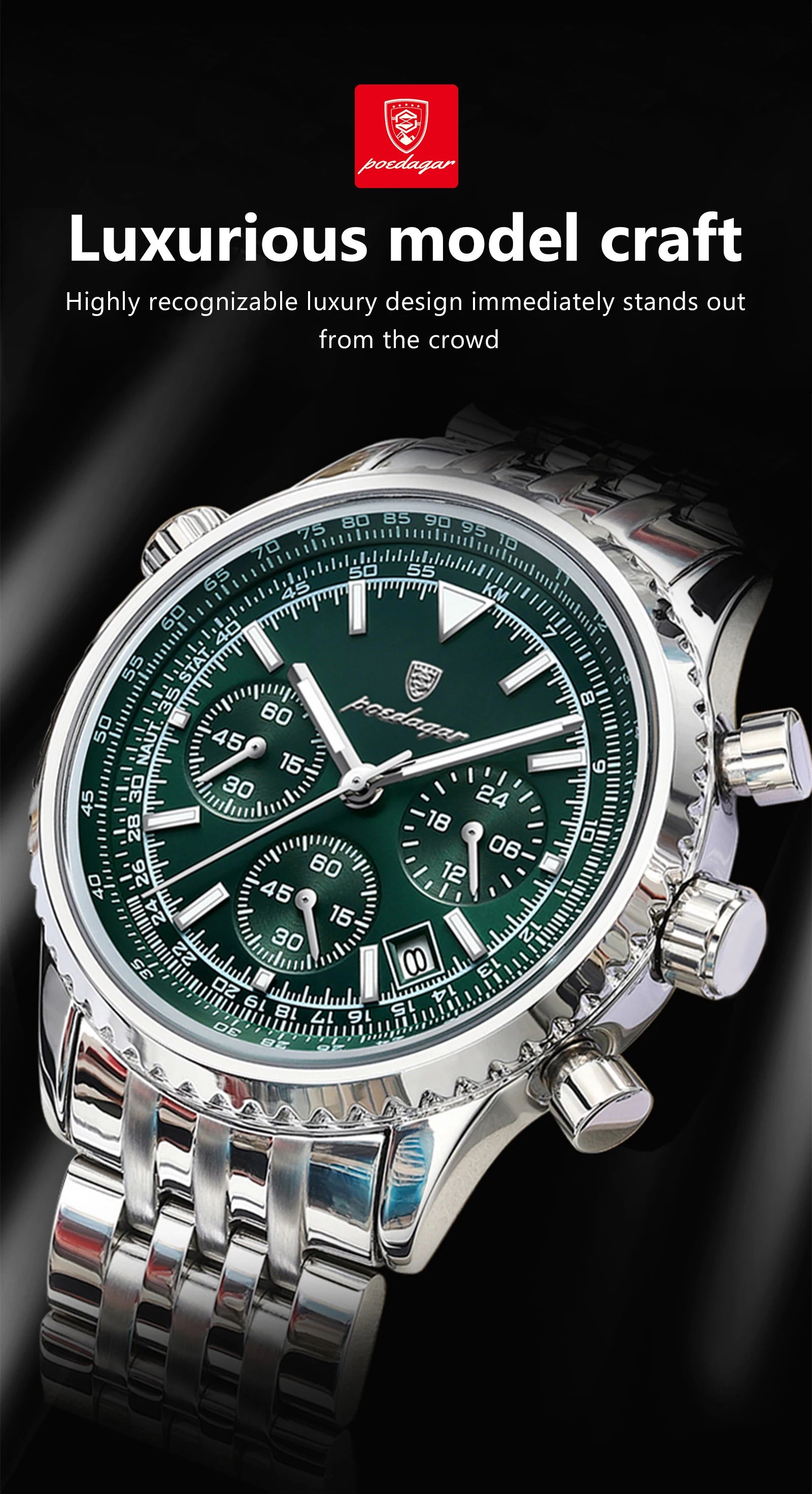 POEDAGAR Luxury Watches For Men Date Chronograph Stainless Steel Man Watch Waterproof Luminous Sport Military Men's Quartz Watch Beauty World Shop