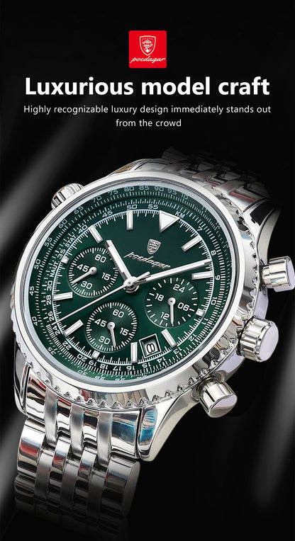 POEDAGAR Luxury Watches For Men Date Chronograph Stainless Steel Man Watch Waterproof Luminous Sport Military Men's Quartz Watch Beauty World Shop