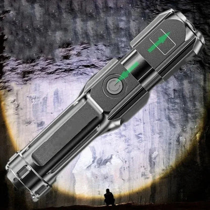 Telescopic Zoom Tactical Flashlights Rechargeable LED Torch 4 Lighting Modes Long-Range Waterproof Camping Fishing Flashlight Beauty Fashion