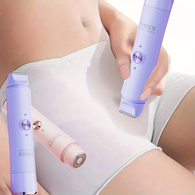 2-in-1 Wireless Rechargeable Electric Shaver, Suitable for Women - Dual Head Bikini Trimmer, Suitable for Both Dry and Wet Use Beauty World Shop