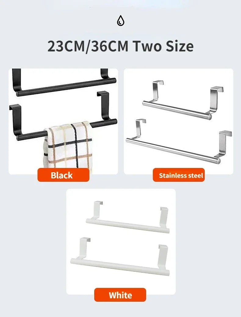 1Pcs Towel Rack Over Door Towel Bar Hanging Holder Stainless Steel Bathroom Kitchen Cabinet White Black Towel Rag Shelf Hanger Beauty World Shop