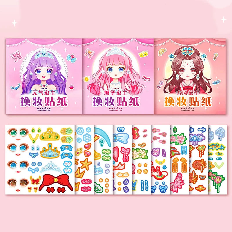 1set Toy Puzzle Stickers Reusable for Girls Cartoon Princess Make a Face Stickers Handicrafts Creative Kids Stickers Beauty World Shop