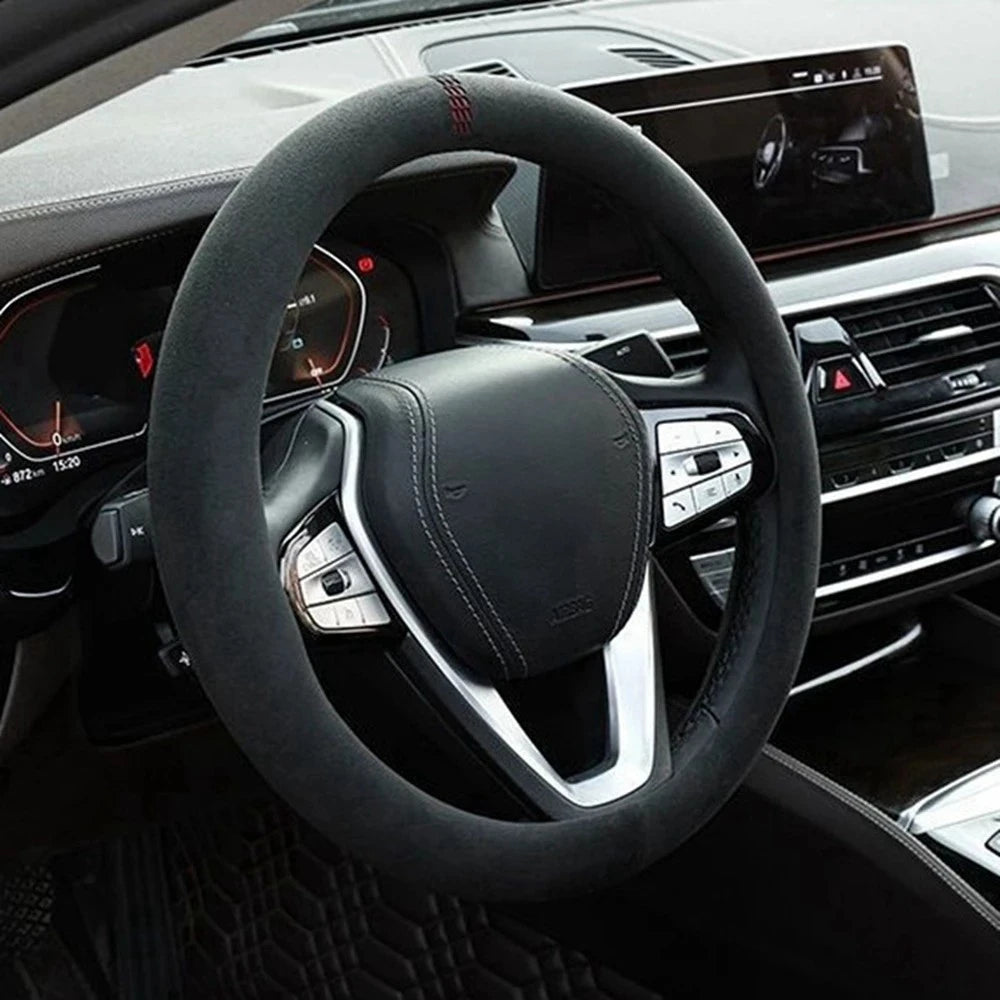Car Steering Wheel Covers Cowhide Suede Steering Wheel Cover Wrap Universal 37-38cm Breathable Steering Covers Car Accessories Beauty World Shop