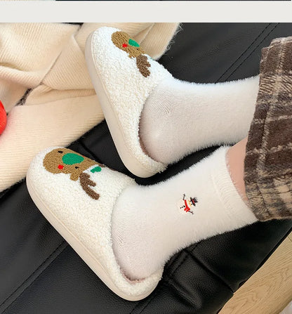 Autumn And Winter Socks, White Mink Fur Christmas Socks, Snowman Santa Claus Christmas Tree Elements, Thickened Warm Socks Beauty World Shop
