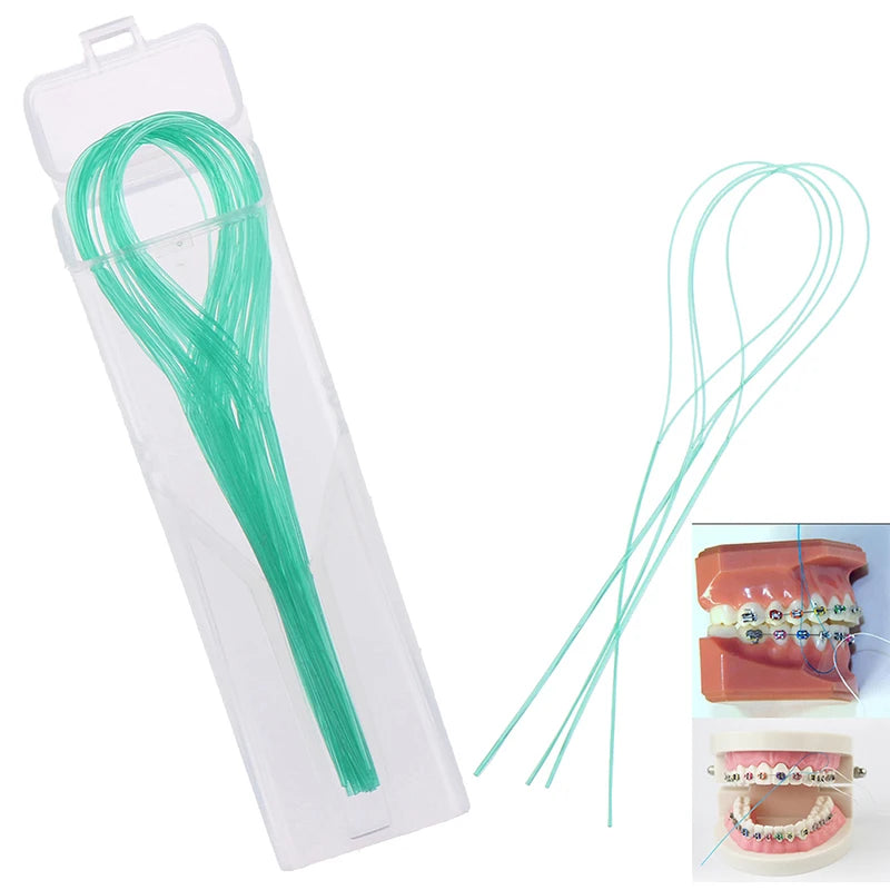 100Pcs Dental Floss Threader Dental Traction Line Oral For Crown Brace Bridge Implant Hoop Threading Braces Steel Traction Beauty World Shop