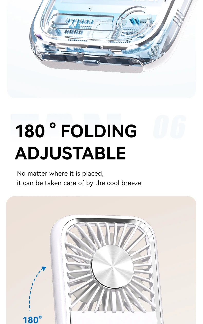 Folding Mini Cooling Air Fan Mobile Phone Holder Power Bank 3000mAh USB Rechargeable Cooling Handheld Desktop Fan with Lanyard