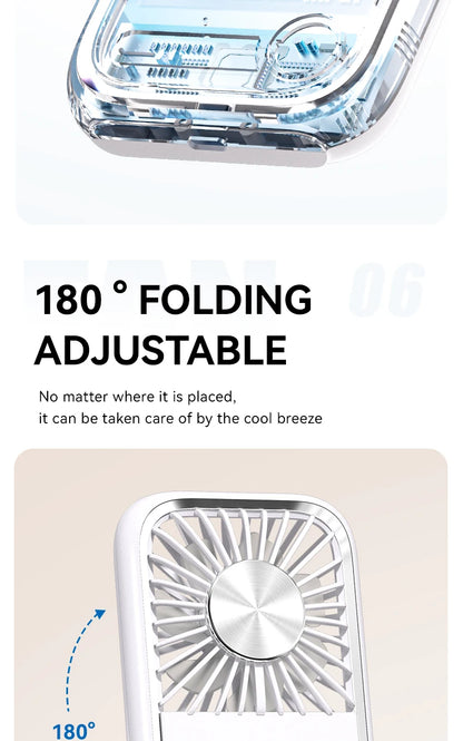 Folding Mini Cooling Air Fan Mobile Phone Holder Power Bank 3000mAh USB Rechargeable Cooling Handheld Desktop Fan with Lanyard