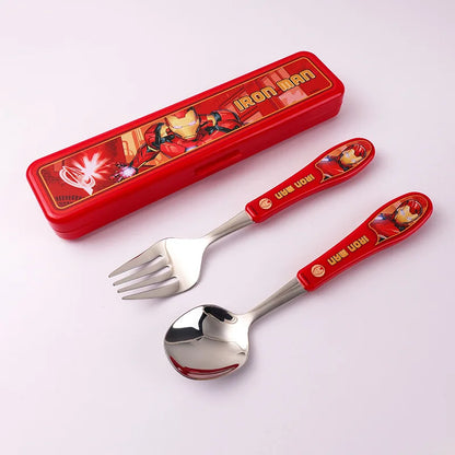 2pcs Superhero Spiderman Cartoon toy Tableware Spoon Cross Fork Soup Spoon Set Dining Lunch Hulk Anime Figures Party kids Toys Beauty World Shop
