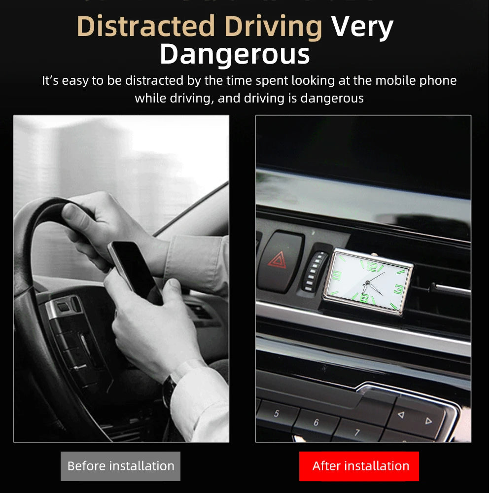 Auto Fashion Square Watch Car Clock Interior Decoration Self-adhesive Electronic Vent Clip Watch Automobile Quartz Clock Beauty World Shop