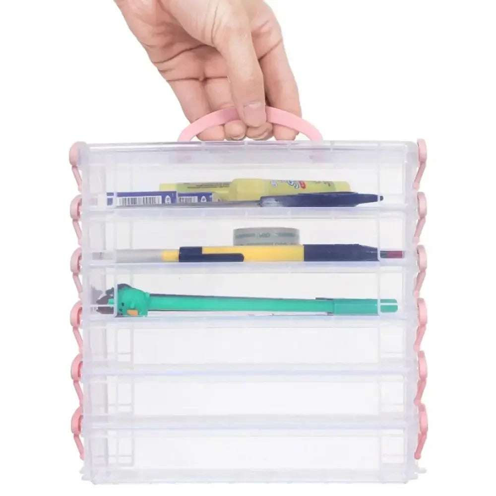3/6-layer Paintbrush Box Watercolor Detachable Pen Storage Box Color Multi-function Stationery Organizer School Supplies Beauty World Shop