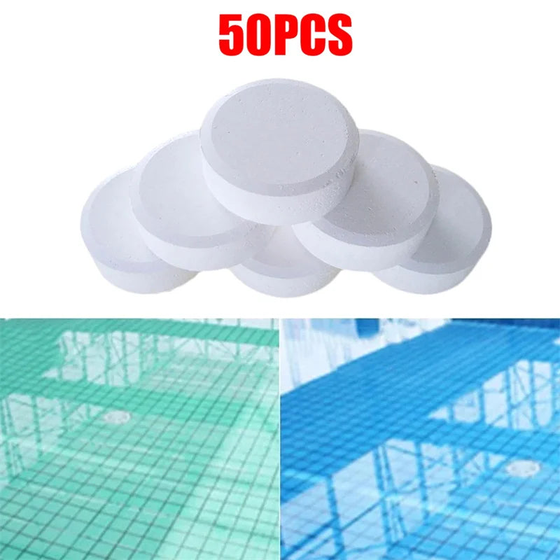 50Pcs/Bottle Swimming Pool Cleaning Tablet Chlorine Bromine Tablets Cleaner Swimming Spa Household Cleaning Supplies Beauty World Shop