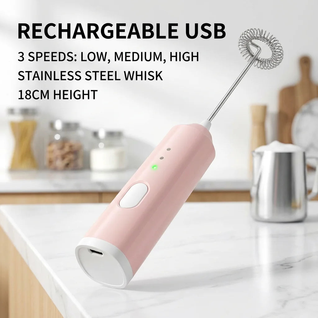 1 PCS USB Rechargeable Handheld Egg Beater 3 Speeds Electric Milk Frother Foam Maker Mixer Coffee Drink Frothing Wand Foamer Beauty World Shop