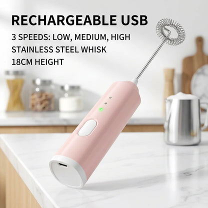 1 PCS USB Rechargeable Handheld Egg Beater 3 Speeds Electric Milk Frother Foam Maker Mixer Coffee Drink Frothing Wand Foamer Beauty World Shop
