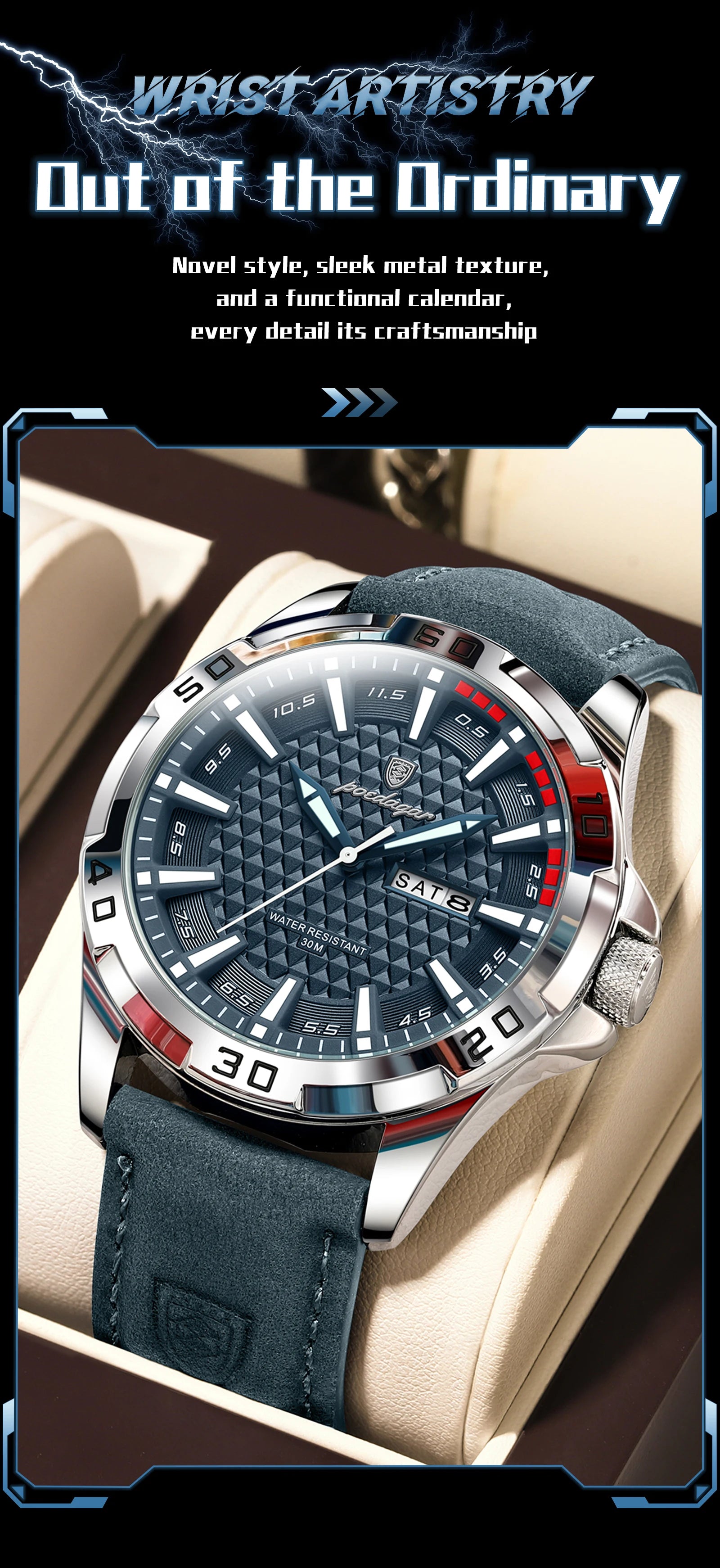POEDAGAR Original Men Watch Luxury Waterproof Luminous Date Week Watch For Man Quartz Leather Fashion Men's Watches Reloj Hombre Beauty World Shop