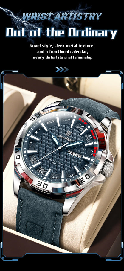 POEDAGAR Original Men Watch Luxury Waterproof Luminous Date Week Watch For Man Quartz Leather Fashion Men's Watches Reloj Hombre Beauty World Shop