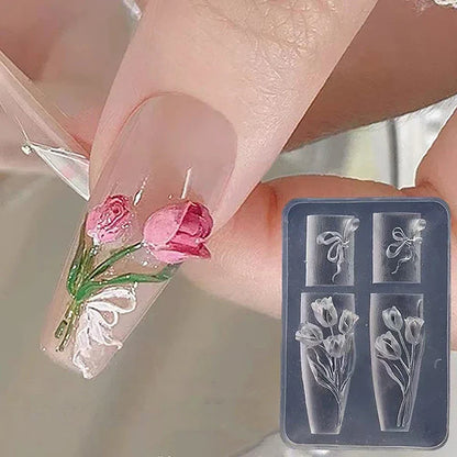 3D Reusable Soft Silicone Embossed Nail Art Mold Featuring Bows,Butterfly and Flower for DIY Nail Art &Charm Decoration Suppliy Beauty Trend Shop