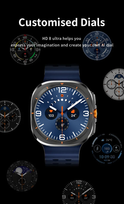 Smart Watch 8 Ultra 2025 Color Matching GPS Compass Smart Watch BT call NFC IP68 Waterproof 4GB Health monitoring Reduction 100% Beauty World Shop
