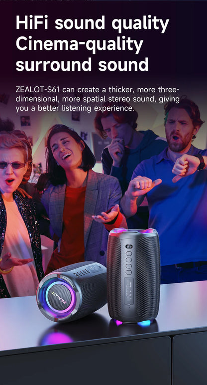 ZEALOT-S61 Bluetooth Speaker,with IPX6 Waterproof Protection and Outdoor Bass Sound for Backyard and Beach Party,10W Loudspeaker