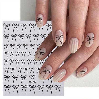 8pcs Mixed Color Bow Nail Art Stickers 3D Cute Red Black Pink Bowknot Nail Charms Foils Gold Laser Effect Bow Manicure Decor Beauty World Shop
