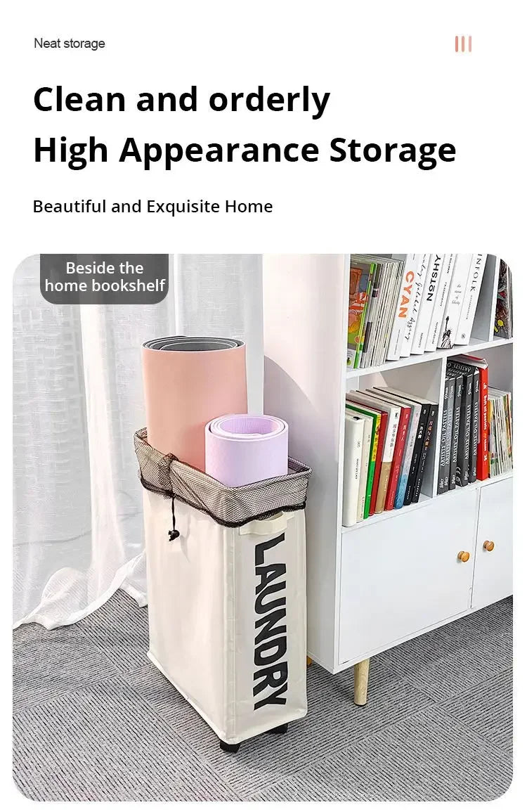 Rolling Slim Laundry BasketWithStandFoldable Waterproof Sorter AndOrganizerOn Wheels Tall Thin DirtyLaundryHamper Basket Beauty World Shop