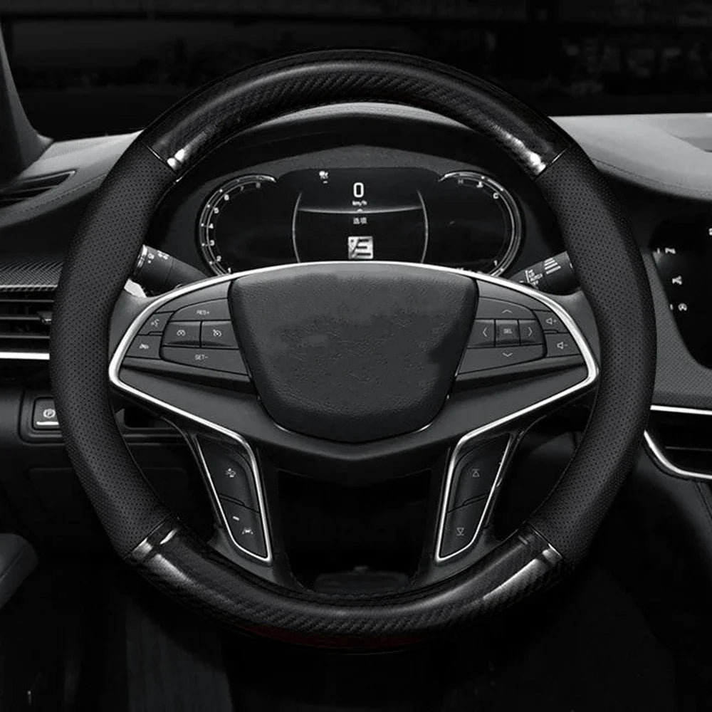 Universal Car Steering Wheel Cover Carbon Fiber Leather Three-dimensional Anti Slip, Timple And Fashionable Car Accessories Beauty World Shop