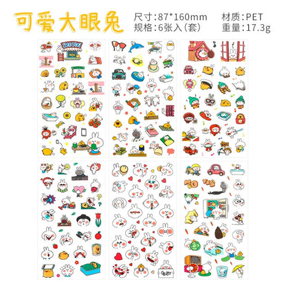 6Pieces/Set Transparent Pvc Waterproof Cartoon Sticker DIY Hand Account Decorative Stickers Kawaii Phone Cup Stickers Beauty World Shop