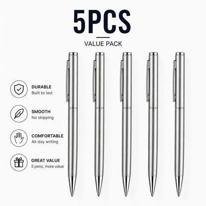 5/10/20Pcs Stainless Steel Ballpoint Pens, Silver Metal Medium Nib Smooth Twist Writing Pens for Office School Beauty World Shop