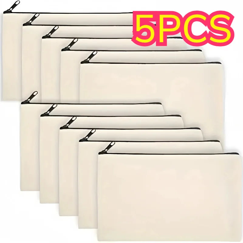 5pcs Blank Canvas Zipper Pouch Bulk, Makeup Bag Pencil Case For Cosmetic & DIY Crafts, Independence Day Beauty World Shop