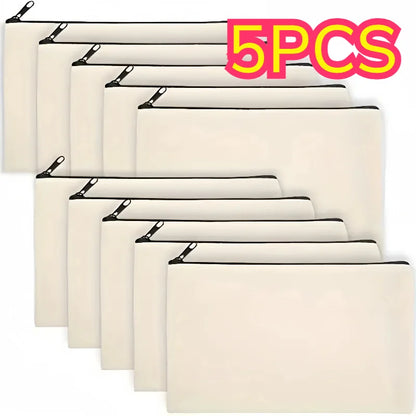 5pcs Blank Canvas Zipper Pouch Bulk, Makeup Bag Pencil Case For Cosmetic & DIY Crafts, Independence Day Beauty World Shop
