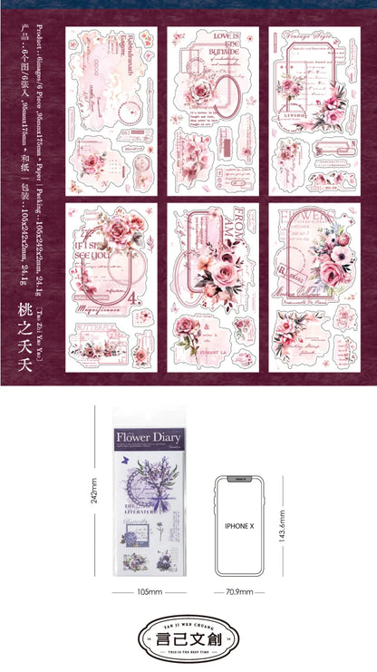 Journal GO 6pcs Flower Shadow Decorative Sticker Fresh Plant Flowers Collage Scrapbooking Label Diy Diary Journal Planner Label Beauty World Shop