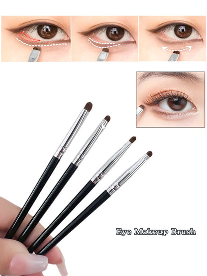 1 Set Of 4 Black Eye Detail Makeup Brushes Pony Hair Precision Eye Shadow Lying Silkworm Brightening Eyeliner Applicator Small Beauty World Shop