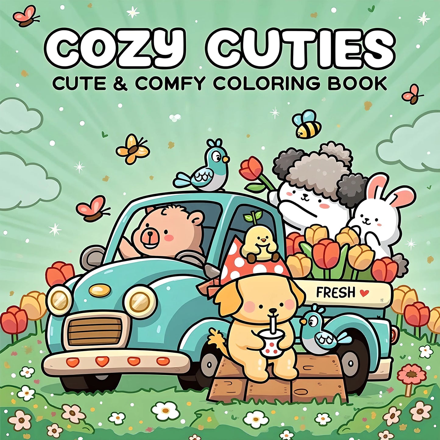 COZY CUTIES Bold-easy Patterns Coloring Book for Adults Cute Drawing Book Perfect Gift for Party and Birthday Beauty World Shop