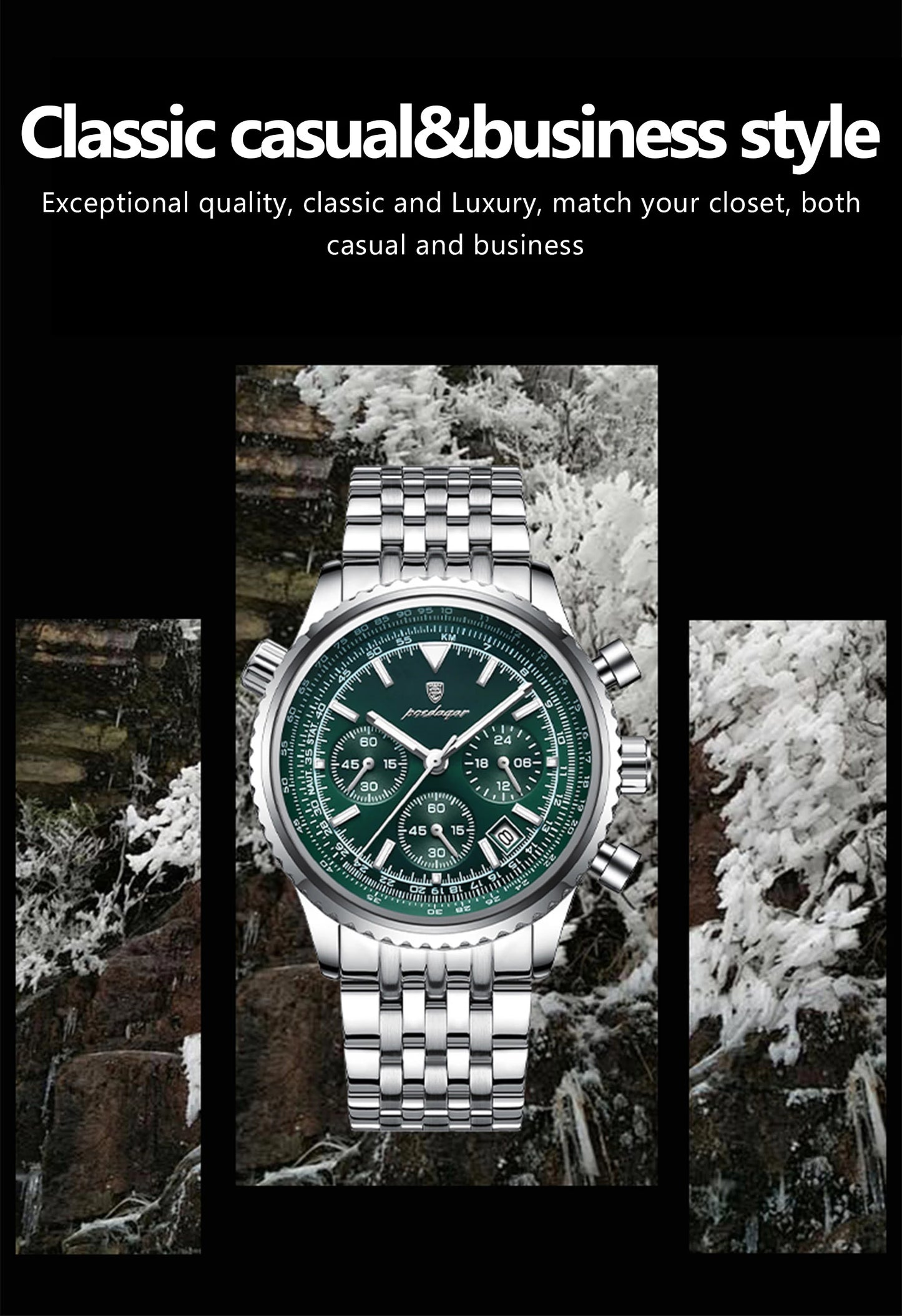 POEDAGAR Luxury Watches For Men Date Chronograph Stainless Steel Man Watch Waterproof Luminous Sport Military Men's Quartz Watch Beauty World Shop