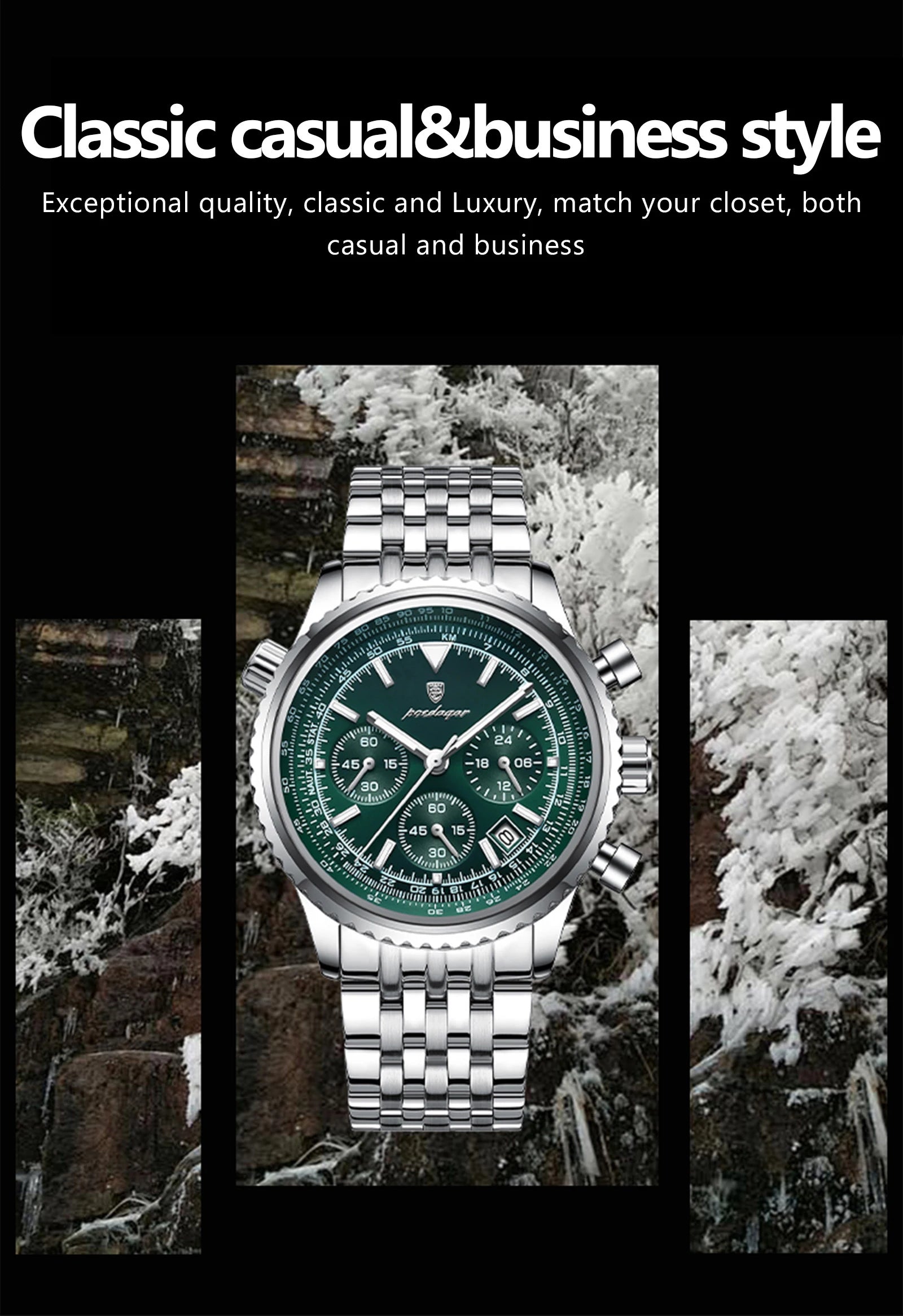 POEDAGAR Luxury Watches For Men Date Chronograph Stainless Steel Man Watch Waterproof Luminous Sport Military Men's Quartz Watch Beauty World Shop