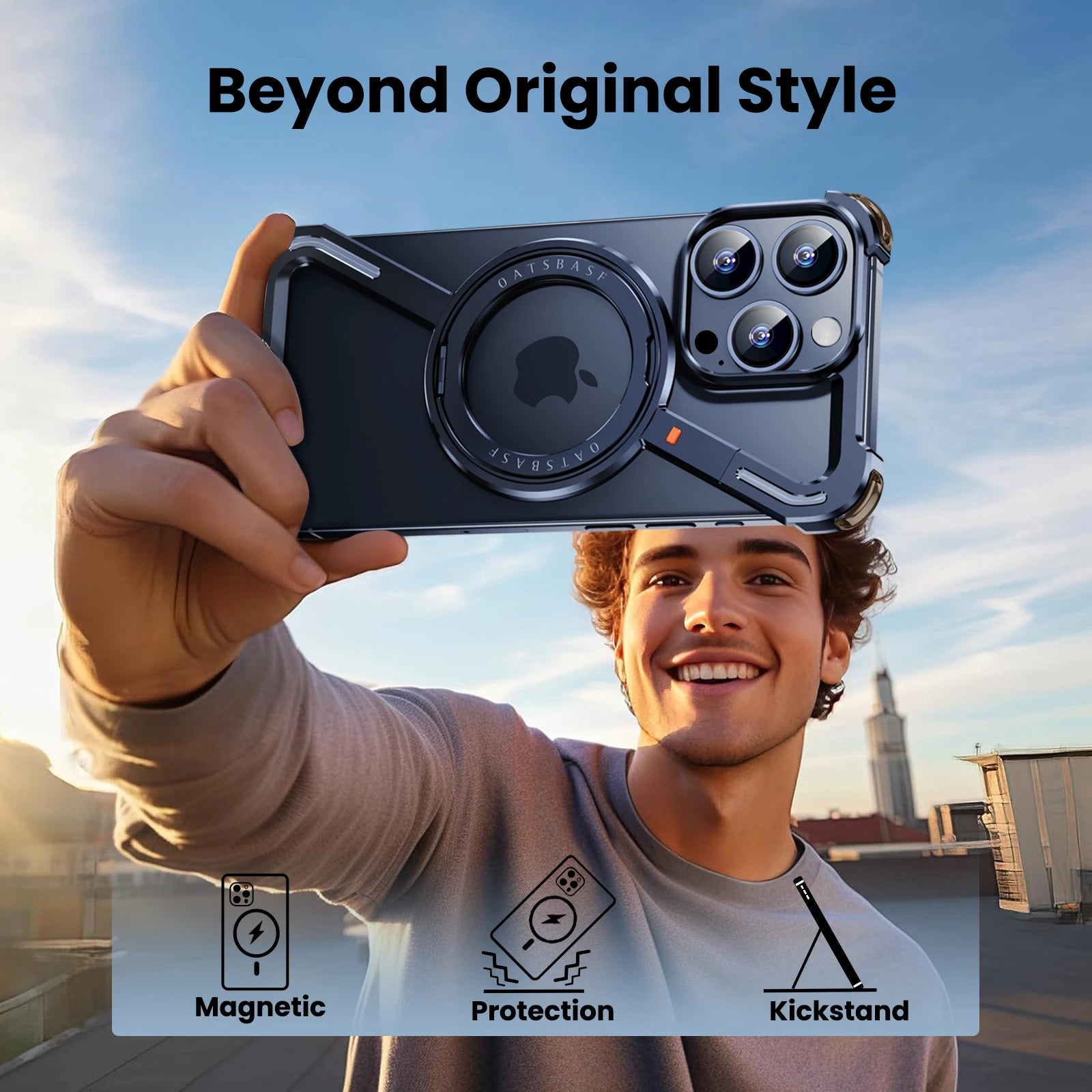 Oatsbasf Z Shape Metal Phone Case for iPhone15 /16 Pro Max Phone Protective Cover Shockproof Bumper w/360° Rotation Holder Beauty World Shop