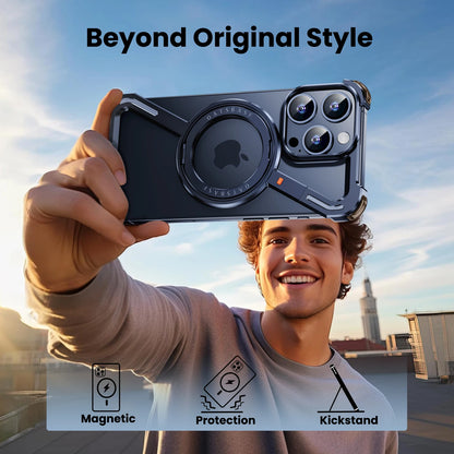 Oatsbasf Z Shape Metal Phone Case for iPhone15 /16 Pro Max Phone Protective Cover Shockproof Bumper w/360° Rotation Holder Beauty World Shop