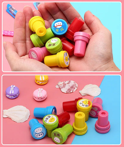 10pcs Assorted Stamps for Kids Self-ink Stamps Children Toy Stamps Smiley Face Seal Scrapbooking DIY Painting Photo Album Decor Beauty Fashion