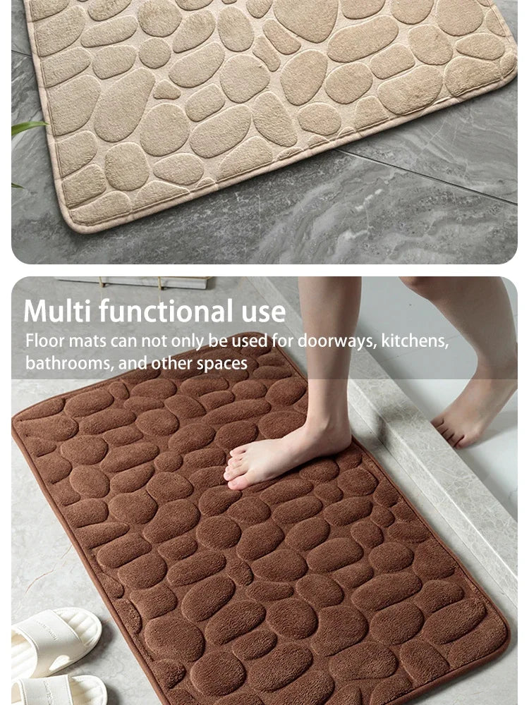 Pebble Embossed Memory Foam Bath Blanket Absorbent Non-Slip Indoor Floor Mat for Bathroom Door Beauty World Shop