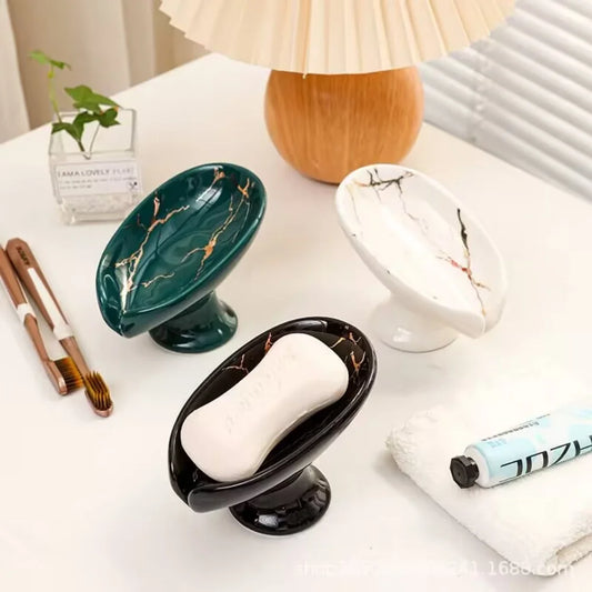 New 1 ceramic Leay shower soap holder, bathroom and kitchen supplies shape box, drain hole tray, storage board Beauty World Shop