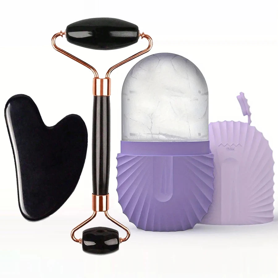 1/2/3pcs Ice Face Roller Facial Skincare Ice Roller Set,Facial Roller GuaSha FaceTool Set,Face Massage Roller Lifting Contouring Beauty World Shop